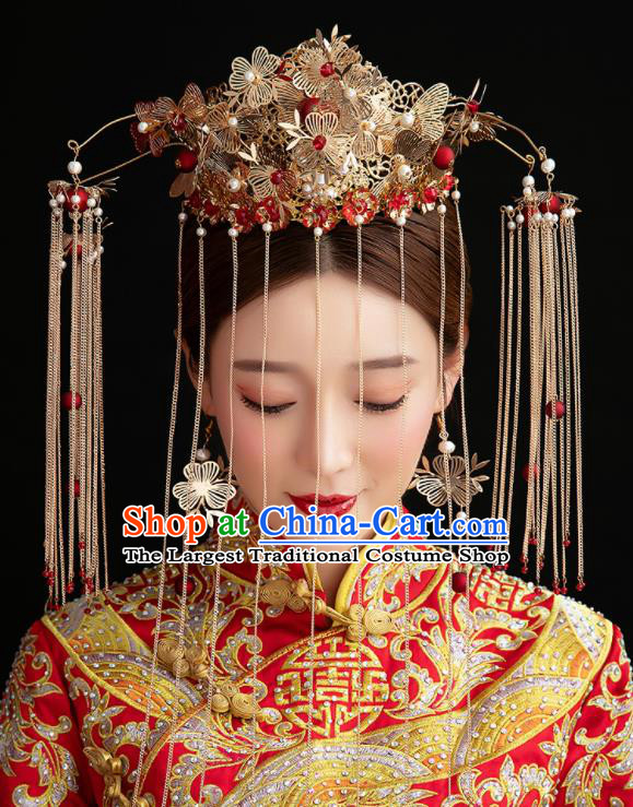 Traditional Chinese Ancient Hanfu Phoenix Coronet Bride Hairpins Handmade Wedding Hair Accessories for Women