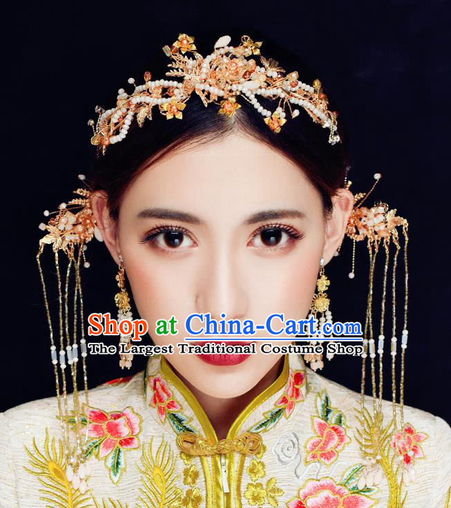 Traditional Chinese Ancient Hanfu Hair Crown Bride Hairpins Handmade Wedding Hair Accessories for Women