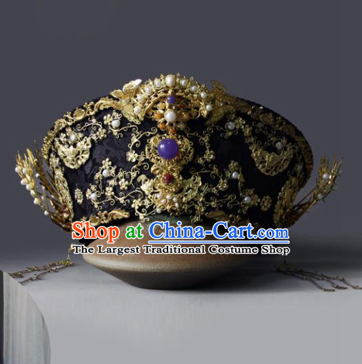 Traditional Chinese Ancient Qing Dynasty Queen Hat Phoenix Coronet Hairpins Handmade Wedding Hair Accessories for Women