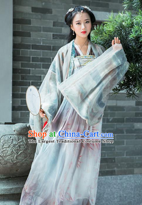 Chinese Tang Dynasty Imperial Consort Historical Costume Traditional Ancient Peri Embroidered Hanfu Dress for Women