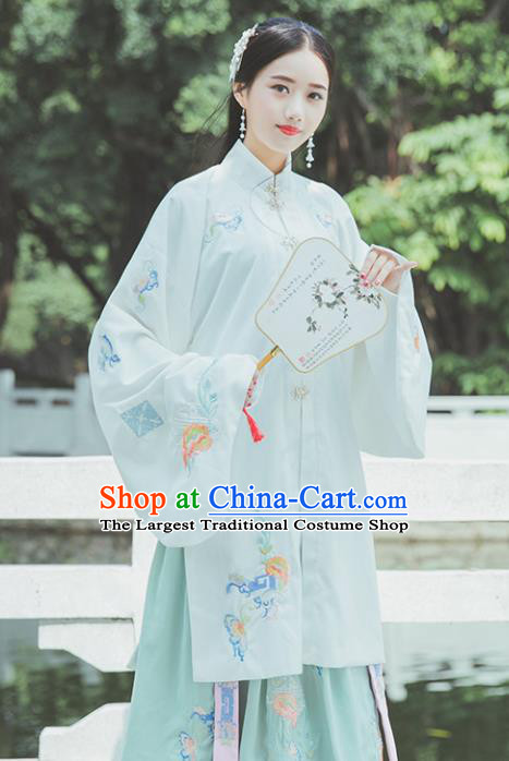 Chinese Ming Dynasty White Historical Costume Traditional Ancient Court Princess Embroidered Hanfu Dress for Women