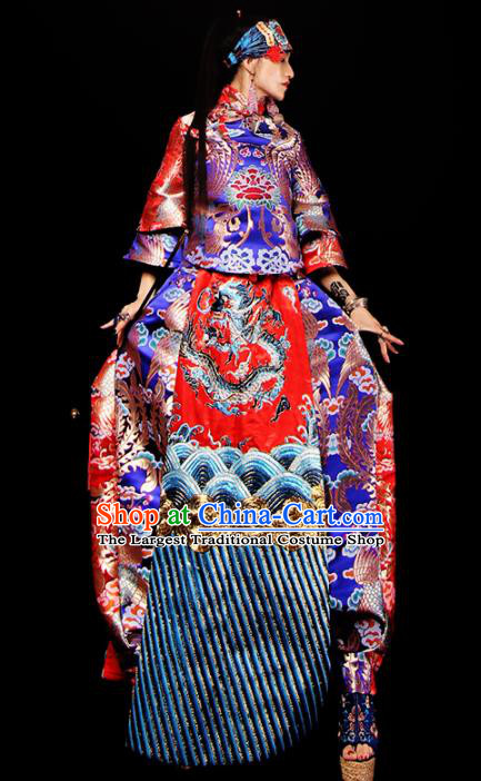 Chinese National Costume Traditional Tang Suit Brocade Qipao Dress for Women