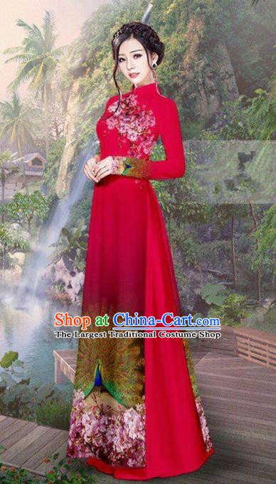 Vietnam Traditional Court Costume Printing Flowers Black Ao Dai Dress Asian  Vietnamese Cheongsam for Women