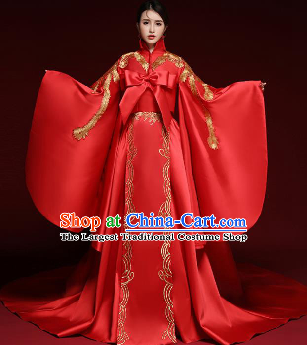 Chinese Traditional Wedding Red Costume Ancient Bride Xiu He Suit Embroidered Dress for Women