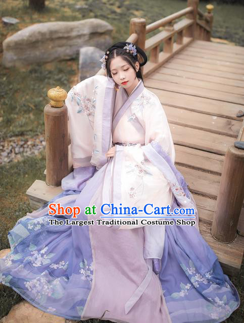 Chinese Traditional Ancient Imperial Concubine Embroidered Hanfu Dress Jin Dynasty Court Lady Historical Costume for Women