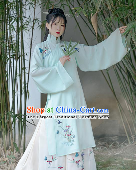 Chinese Ancient Embroidered Orchid Hanfu Dress Traditional Drama Ming Dynasty Nobility Lady Historical Costume for Women