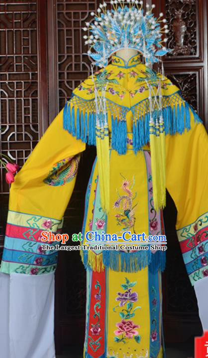 Handmade Chinese Beijing Opera Imperial Consort Yellow Embroidered Dress Traditional Peking Opera Diva Costume for Women