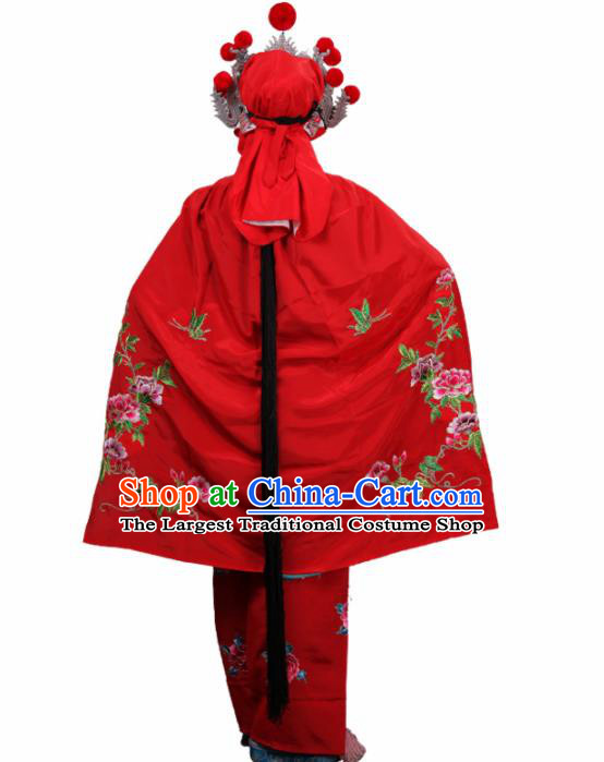 Handmade Chinese Beijing Opera Embroidered Peony Red Cloak Traditional Peking Opera Diva Costume for Women