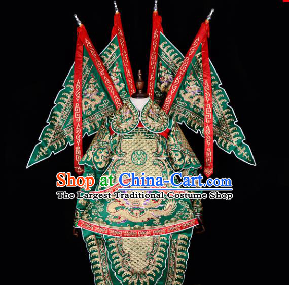 Handmade Chinese Beijing Opera General Green Costume Traditional Peking Opera Takefu Clothing for Men