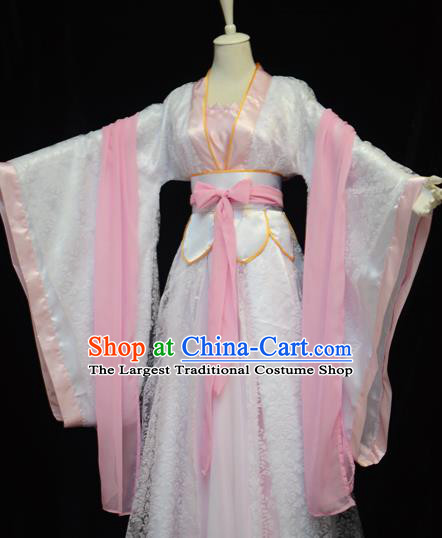 Traditional Chinese Cosplay Swordswoman Pink Hanfu Dress Ancient Peri Princess Costume for Women