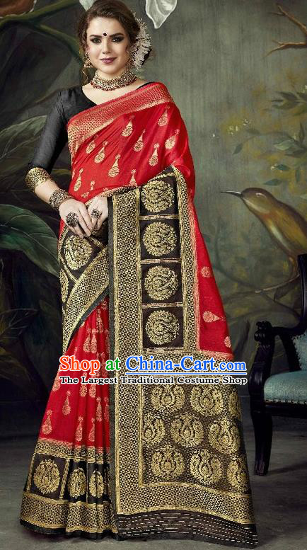 Asian India Traditional Bollywood Red Sari Dress Indian Court Queen Costume for Women