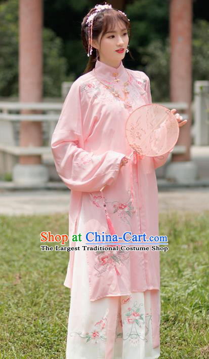 Traditional Chinese Ming Dynasty Young Lady Pink Hanfu Dress Ancient Princess Historical Costume for Women