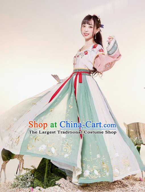 Traditional Chinese Tang Dynasty Palace Princess Embroidered Hanfu Dress Ancient Drama Court Dancer Historical Costume for Women