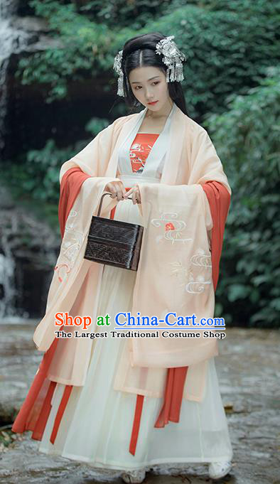 Traditional Chinese Ancient Embroidered Historical Costume Complete Set Tang Dynasty Court Princess Hanfu Dress for Women