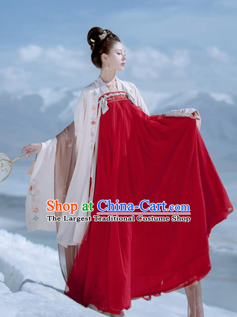 Traditional Chinese Ancient Wedding Embroidered Historical Costume Tang Dynasty Court Princess Red Hanfu Dress for Women