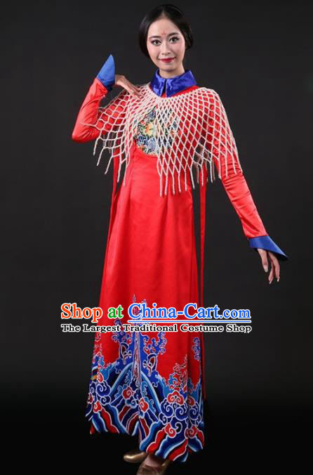 Chinese Traditional Qing Dynasty Palace Lady Red Dress Classical Dance Stage Performance Costume for Women