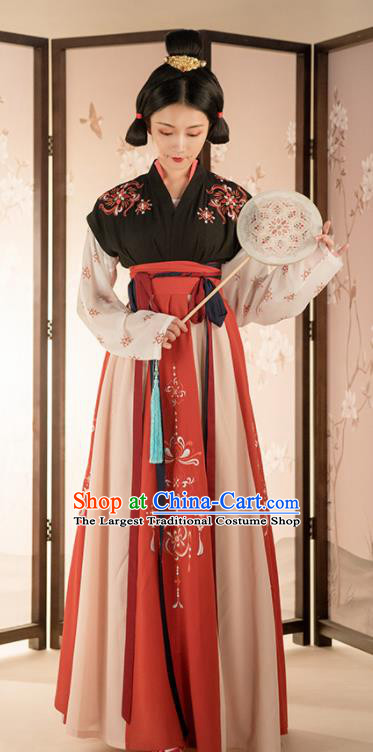 Asian Chinese Ancient Court Lady Embroidered Hanfu Dress Traditional Tang Dynasty Palace Historical Costume for Women