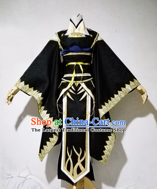 Chinese Traditional Cosplay Costume Ancient Female Swordsman Black Hanfu Dress for Women