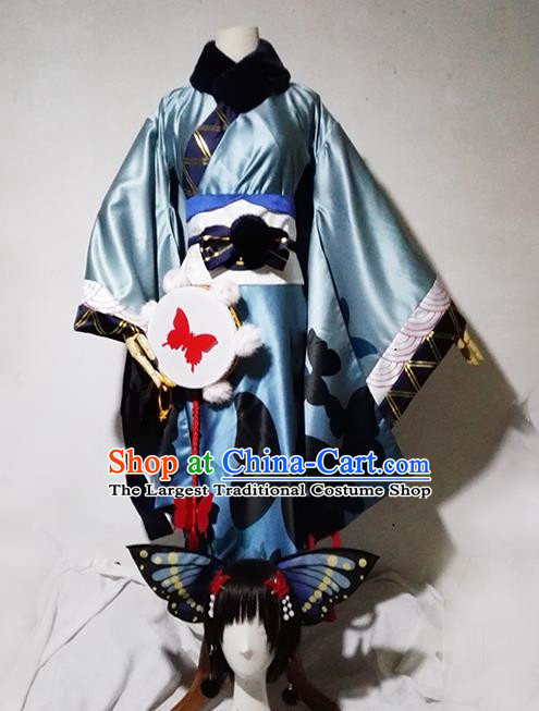 Chinese Traditional Cosplay Female Knight Blue Costume Ancient Swordsman Taoist Nun Dress for Women