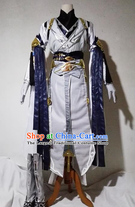 Chinese Traditional Cosplay Taoist Priest White Costume Ancient Swordsman Hanfu Clothing for Men