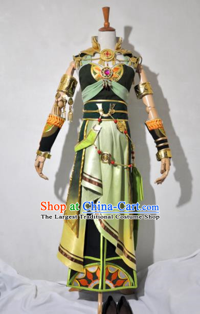 Chinese Traditional Cosplay Female Knight Costume Ancient Princess Swordsman Green Dress for Women