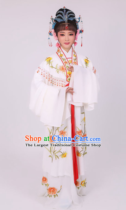 Chinese Traditional Peking Opera Queen Diva Costume Ancient Empress Embroidered White Dress for Women