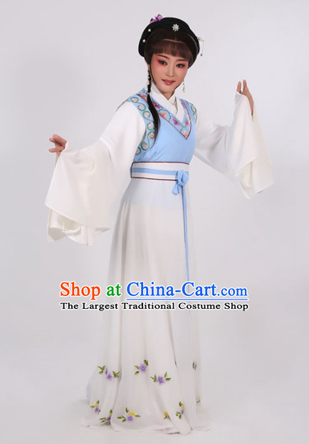 Chinese Traditional Peking Opera Young Lady Blue Dress Ancient Maidservants Embroidered Costume for Women