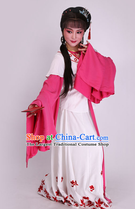 Chinese Traditional Peking Opera Diva White Dress Ancient Court Maid Embroidered Costume for Women