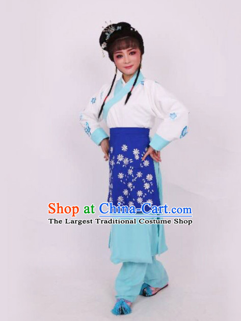 Chinese Traditional Peking Opera Maidservants Blue Dress Ancient Court Maid Embroidered Costume for Women