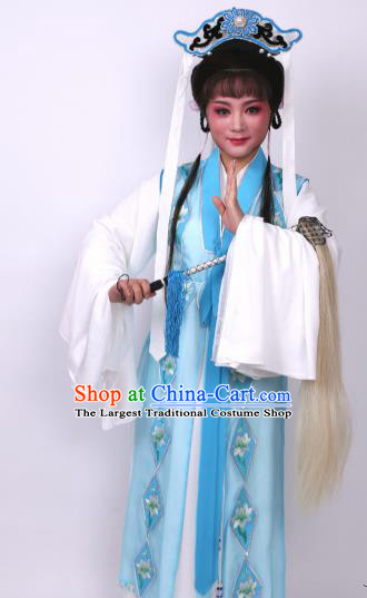 Chinese Traditional Opera Taoist Nun Blue Dress Ancient Beijing Opera Diva Embroidered Costume for Women