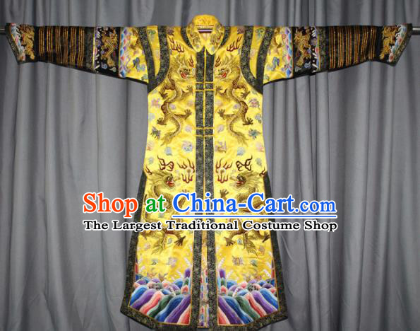 Chinese Traditional Drama Manchu Empress Embroidered Golden Dress Ancient Qing Dynasty Queen Costume for Women