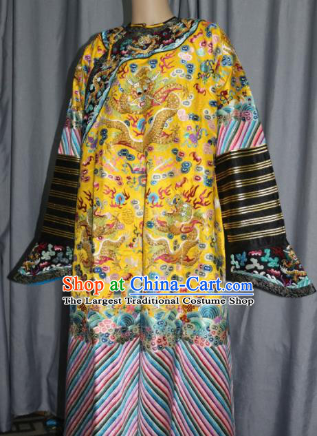 Chinese Traditional Drama Costume Ancient Qing Dynasty Emperor Embroidered Golden Dragon Robe for Men