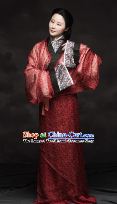 Chinese Ancient Han Dynasty Imperial Consort Replica Costume Traditional Court Lady Red Hanfu Dress for Women