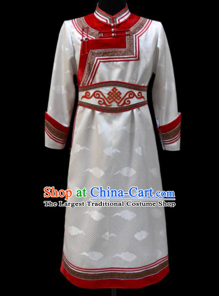 Chinese Traditional Mongol Ethnic National White Robe Mongolian Minority Folk Dance Costume for Men