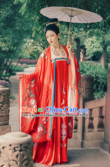 Ancient Chinese Imperial Consort Wedding Red Hanfu Dress Traditional Tang Dynasty Court Embroidered Replica Costume for Women