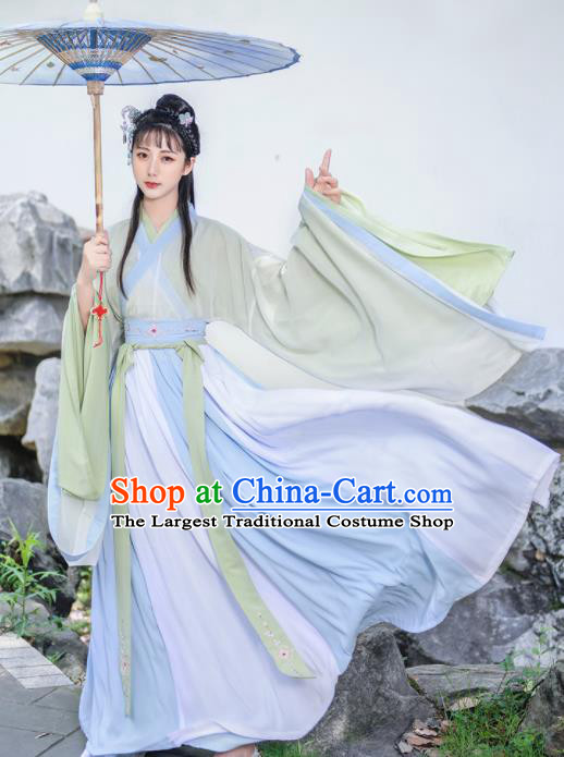 Chinese Traditional Jin Dynasty Princess Hanfu Dress Ancient Peri Goddess Embroidered Historical Costume for Women