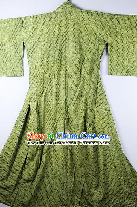 Asian Japanese Ceremony Classical Pattern Olive Green Kimono Traditional Japan National Yukata Costume for Men