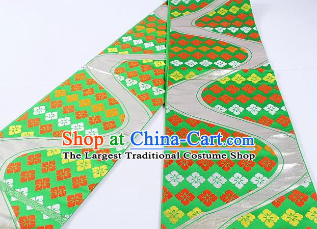 Japanese Traditional Classical Sakura Pattern Green Waistband Kimono Brocade Accessories Asian Japan Yukata Belt for Women