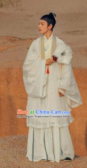 Traditional Chinese Jin Dynasty Scholar Recluse Embroidered Hanfu Clothing Ancient Childe Replica Costumes for Men