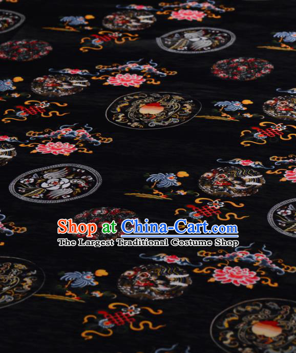 Asian Chinese Classical Dragon Phoenix Peony Pattern Black Gambiered Guangdong Gauze Traditional Cheongsam Brocade Silk Fabric