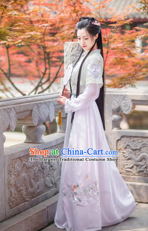 Chinese Ancient Rich Lady Embroidered Hanfu Dress Antique Traditional Song Dynasty Nobility Historical Costume for Women