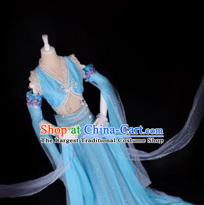 Chinese Cosplay Swordswoman Costume Ancient Goddess Blue Dress for Women