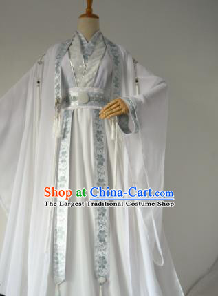 Chinese Customized Traditional Cosplay Swordsman Costume Ancient Drama Childe Prince White Clothing for Men