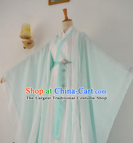 Chinese Customized Traditional Cosplay Taoist Green Costume Ancient Drama Childe Swordsman Clothing for Men