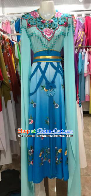 Traditional Chinese Handmade Beijing Opera Diva Costumes Ancient Peri Blue Dress for Women