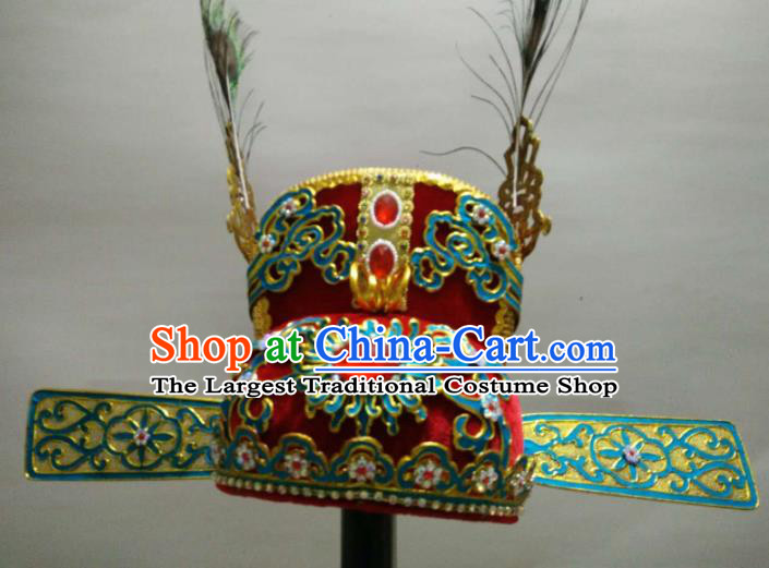 Traditional Chinese Beijing Opera Niche Red Hat Ancient Scholar Headwear for Men