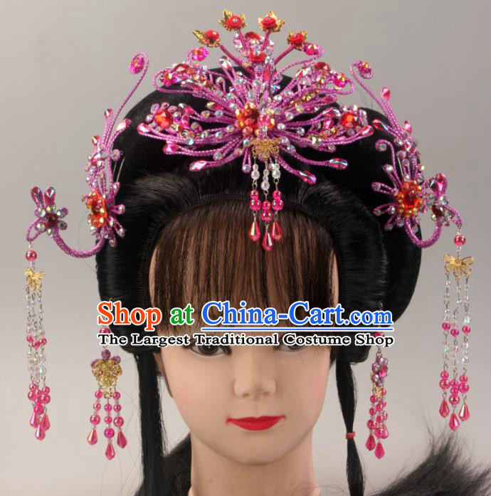 Traditional Chinese Beijing Opera Queen Purple Phoenix Hairpins Hair Accessories Ancient Court Princess Headwear for Women