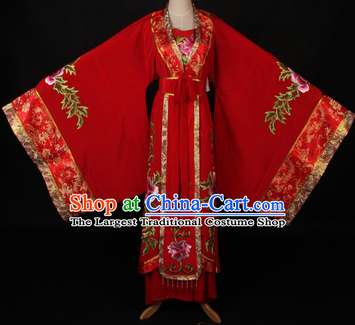 Traditional Chinese Shaoxing Opera Queen Embroidered Red Dress Ancient Peking Opera Diva Costume for Women