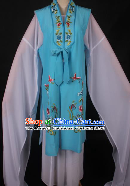 Traditional Chinese Shaoxing Opera Diva Blue Vest Ancient Peking Opera Costume for Women