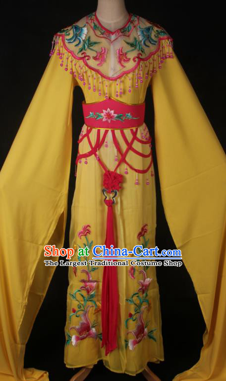 Traditional Chinese Shaoxing Opera Peri Princess Yellow Dress Ancient Peking Opera Diva Costume for Women